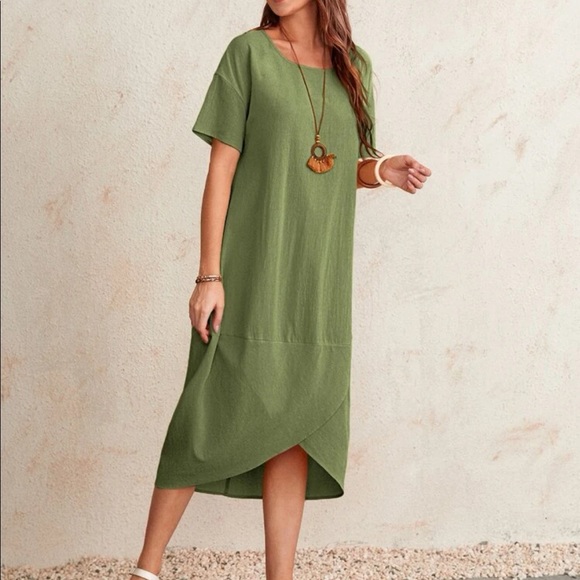 BoHo Chic Green Dress With Pockets - Picture 3 of 5